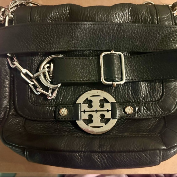 Tory Burch Black Leather Crossbody Purse Adjustable Chain Link Strap, imperfect - Picture 11 of 11